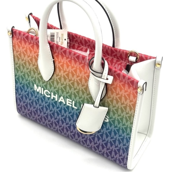 Michael Kors Mirella Small Rainbow Signature Logo Xbody Tote Bag Rainbow - Picture 6 of 10